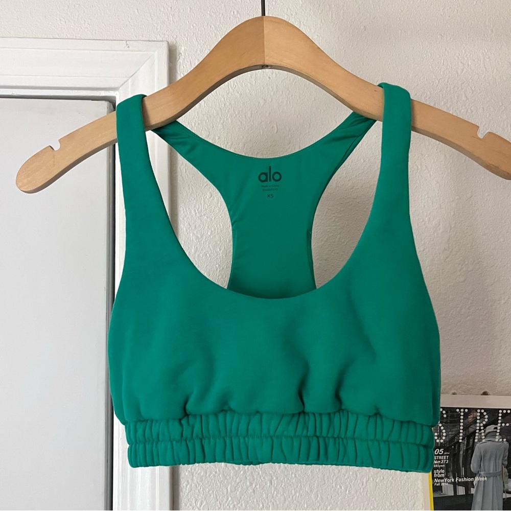 ALO Yoga green athletic knit scoop racer back cropped tank top